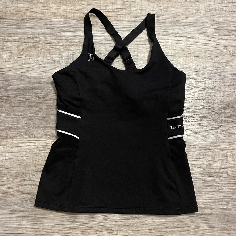 1st Phorm Racer Back Adjustable Straps Tank Womens Sz Medium Built In Bra Black